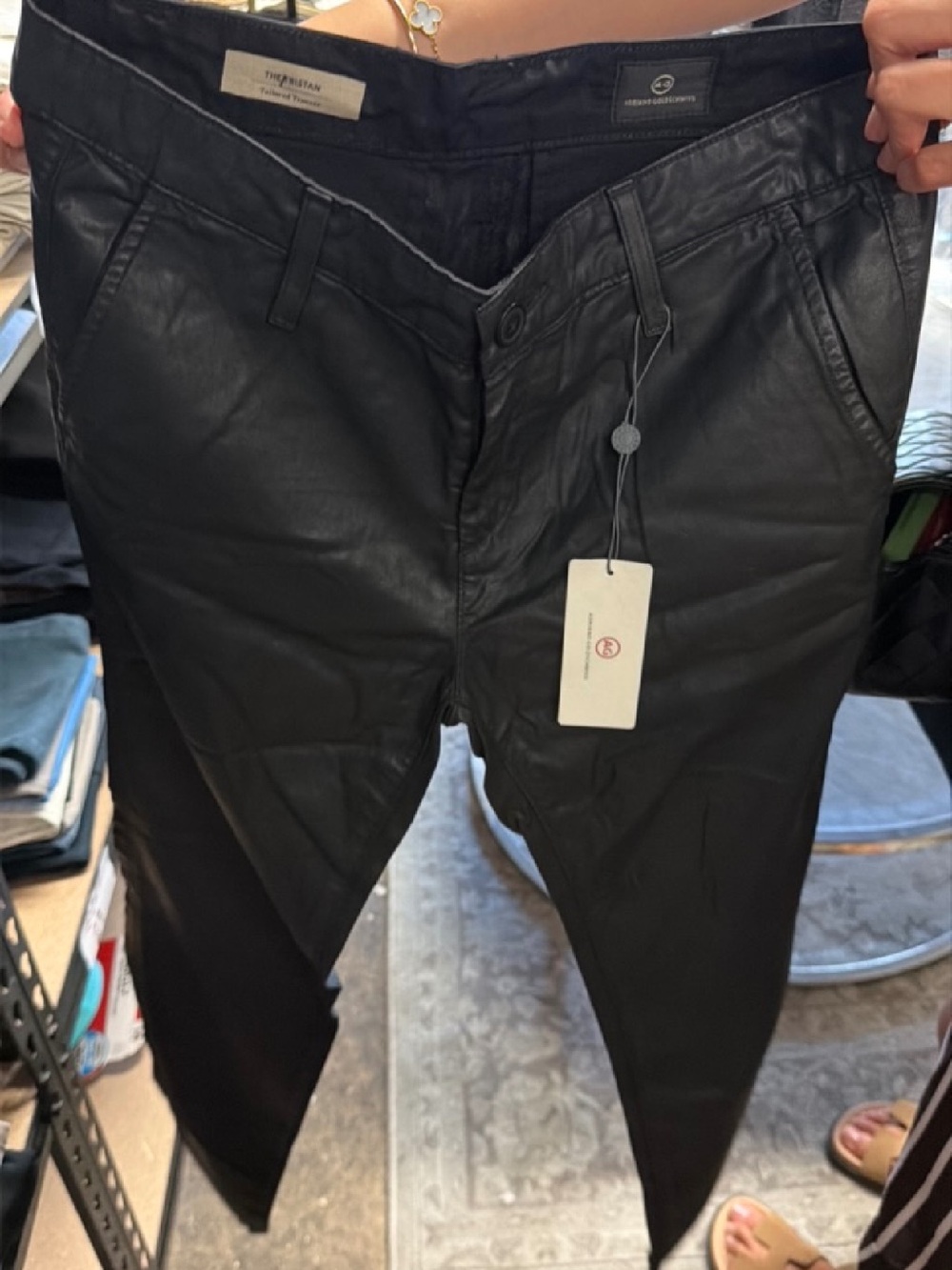 Ag Adriano Goldschmied Black Coated Men's Trousers